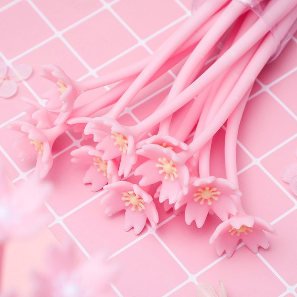 10 kpl Kukat kynät Cherry Blossom Flower Pen muste kynä Söpö musta mustekynä Wri