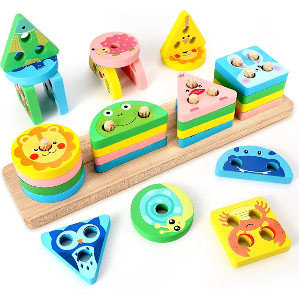 Montessori Leke for Barn 1-2-3 År Gamle for Gutter og Jenter Tre Stakkeleke for Småbarn, Utdannende Sansestimulerende Leke, C D
