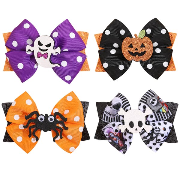 Barn rosett hårklämmor Halloween hår accessoarer pumpa fladdermus roliga