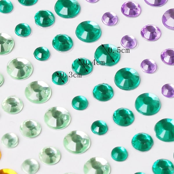 900 stk. ædelstensklæbende krystalrhinestone-klistermærker, 3mm, 4mm, 5mm, farverige akryl-rhinestone