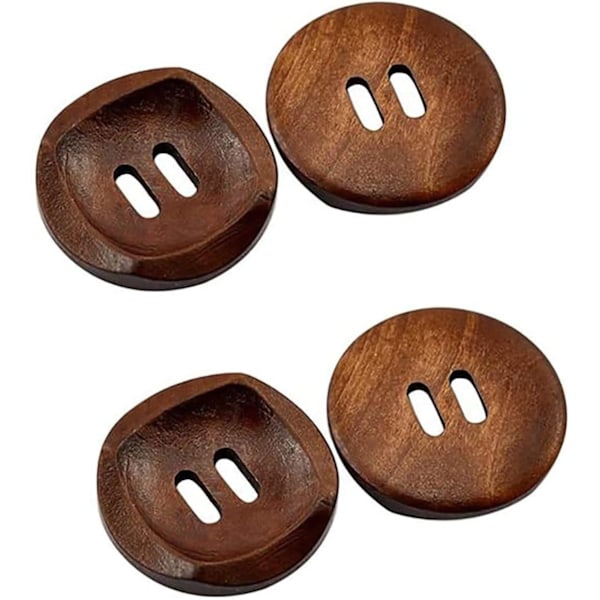 25 Pyöreää Ruskeaa Puunappia 30mm, 2 Reikää (30mm-25Kpl)