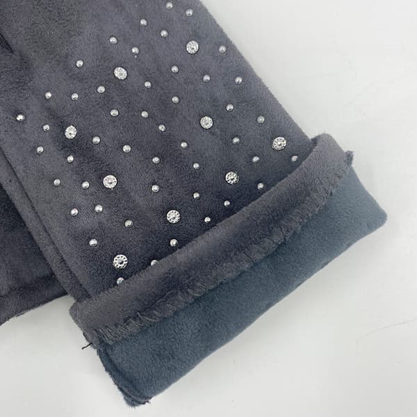 varma handskar med strass och fleece, stickade vinterhandskar, dam