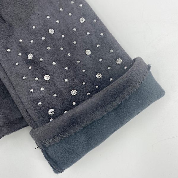 Varme handsker med rhinsten og fleece, strikkede vinterhandsker,