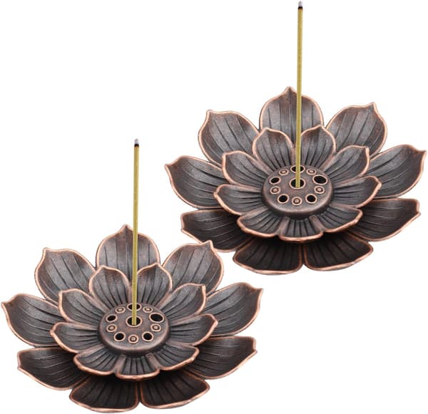 2 stk. Messing Lotus Røgelseholder, Røgelseholder, 6 Huller med Askeopsamler, Pinde Røgelsebrænder