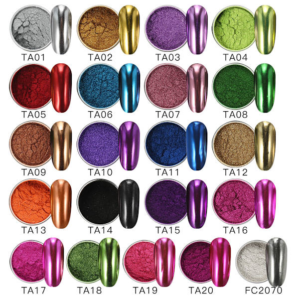 Nagelpulver - 21 burkar nagellackspulver Holografiskt titanpulver Spegel
