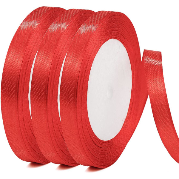 Rött satinband, 66m - 10mm Bredd - Tygband - För present Wr