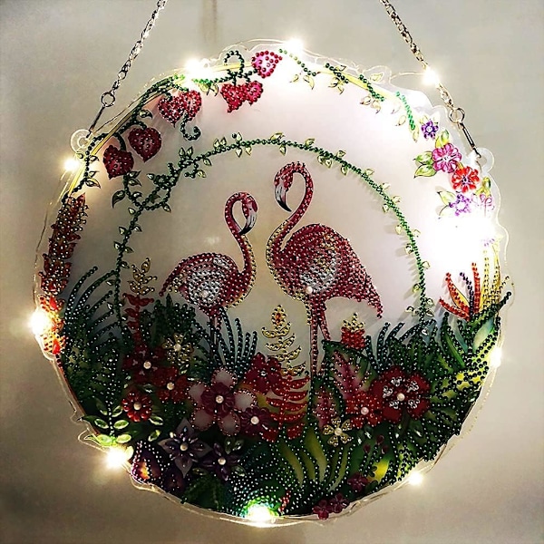 5D Jouluovikranssi (Flamingot) Timanttimaalaus LED-valolla Seinäkoriste