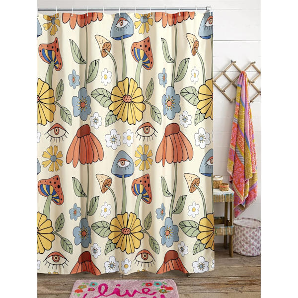 180*180cm Retro 70'er bruseforhæng Psykedelisk Blomster Gul og Orange Funky Svampe