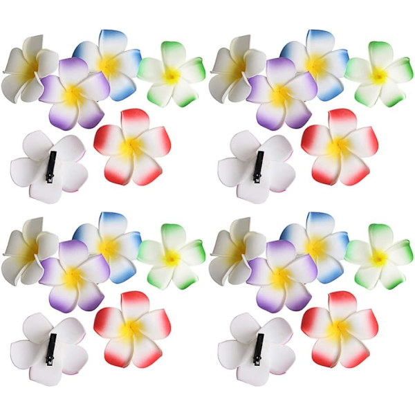 24 st Hårklämmor med Hawaiianska Plumeria Blommor, Plumeria Hibiscus Hårspännen, Bröllopsfest Strand Hårklämmor för Kvinnor N