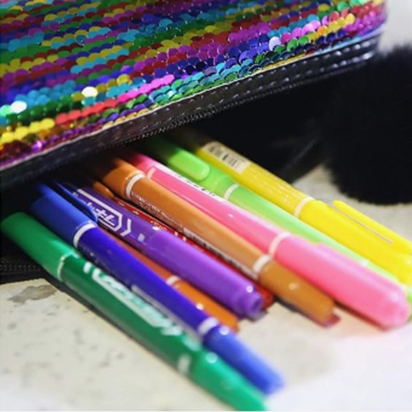 Stort vändbart Rainbow Glitter case för skolan eller smink