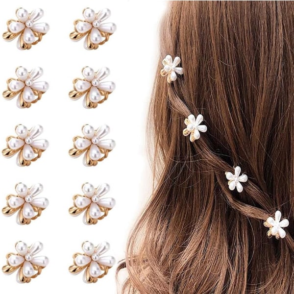 10 st Mini Hårklämmor i Blomform med Pärlor Mini Hårspänne Hårklämma Pärlhårspänne Håraccessoar för Kvinnor