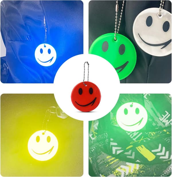 Pakke med 11 reflekterende Smiley-vedhæng, sikkerhedsreflektor, børns refleks