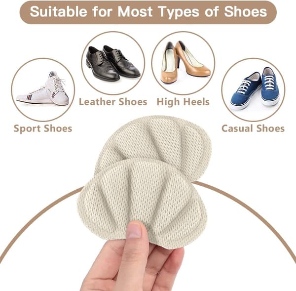 (Beige) 2 par sneakers hæl puder, bløde og komfortable med klæbende bagside -
