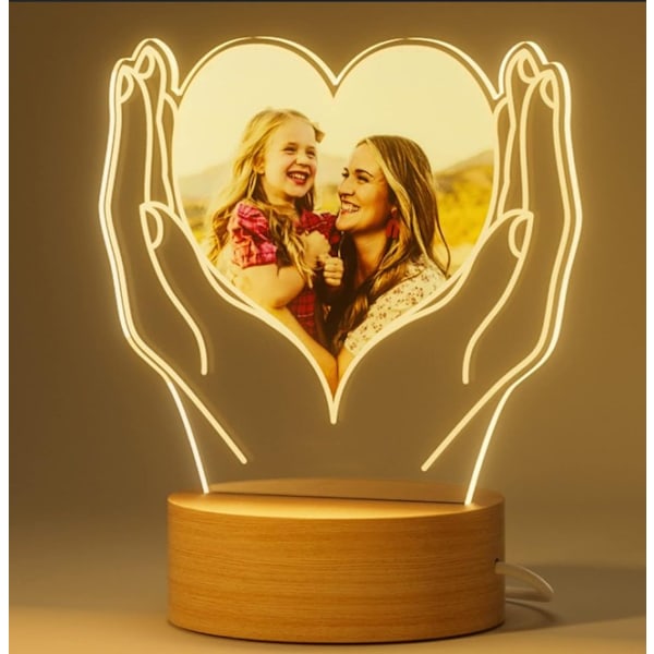 Heart Shaped Night Light Personalized Photo Frame with Luminous Photo Gifts for Mom Wife Couple Bedr