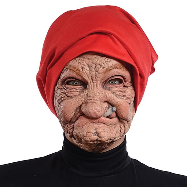 Halloween-mask, Halloween gammal mormor latexmask med huvudduk, Halloween-dekoration