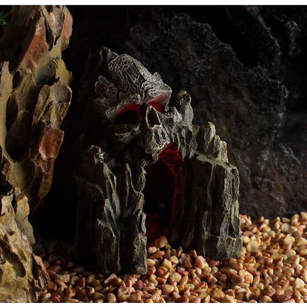 Resin Rock Skull Terrarium Ornament för Akvarium Habitat Dekor,