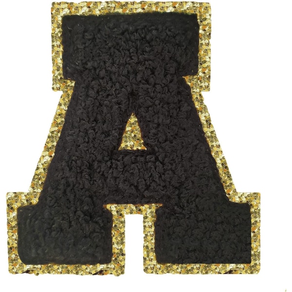 Letter Patches Varsity Glitters Chenille, 26 kpl Iron on Black Letter Patch,