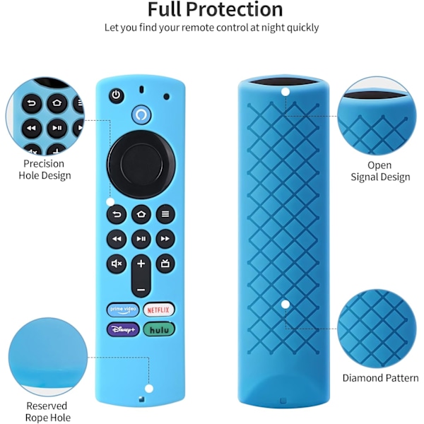 (Blå) Fjernbetjening Cover Silikone Kompatibel med 2021 Fire Stick TV Alexa Voice 3. Gen