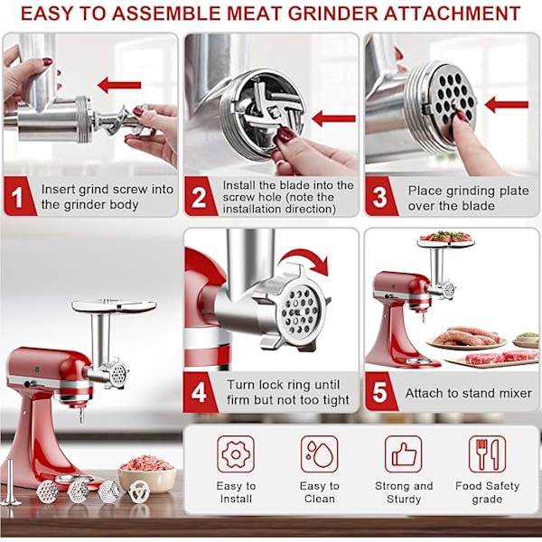 KitchenAid Lihamyllyn Lisätarvikkeet, KitchenAid Lihamylly Monitoimikoneeseen, 3 Jauhatuslevyllä ja 2
