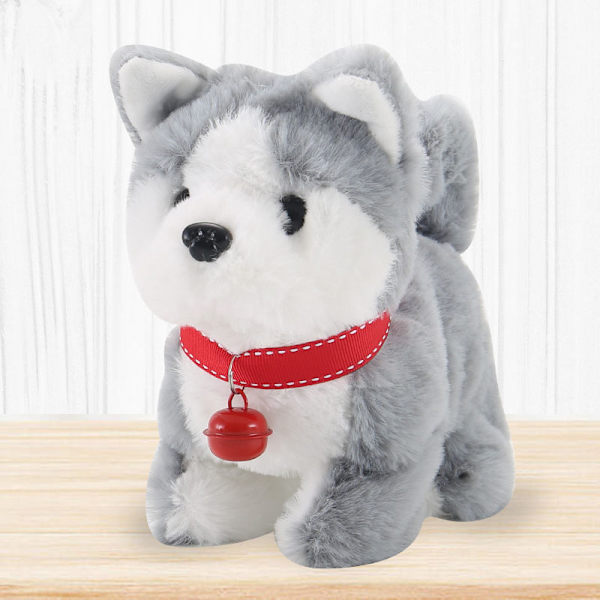 1 st Husky Elektronisk Plyschleksak - Går, Skäller, Viftar på Svansen, Sträcker sig, Barnleksak (Alaskan Hund) Q