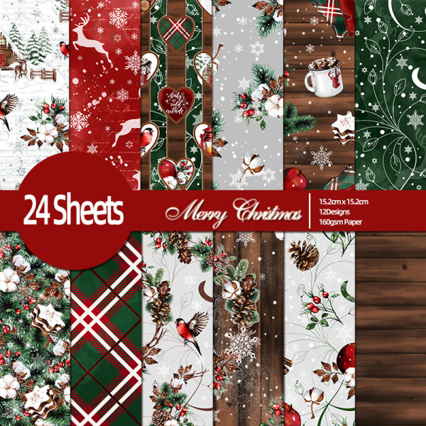 24 ark 6 tums handgjorda vintage jul manuellt pappersmönster