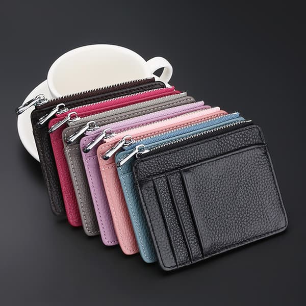 (musta+kahvi) Slim Card Holder Wallet RFID Blocking Leather Zipp