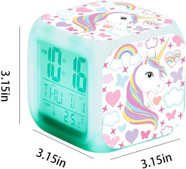 Enhörning Flicka Digital Väckarklocka, LED Natt Lysande Kub LCD Cl