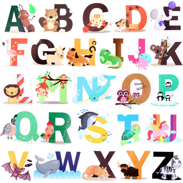 Engelska alfabetet ABC Väggdekor, Baby Room Stickers, Animal Wall Stickers, Baby Kid Room Daycare Vardagsrum Väggdekoration