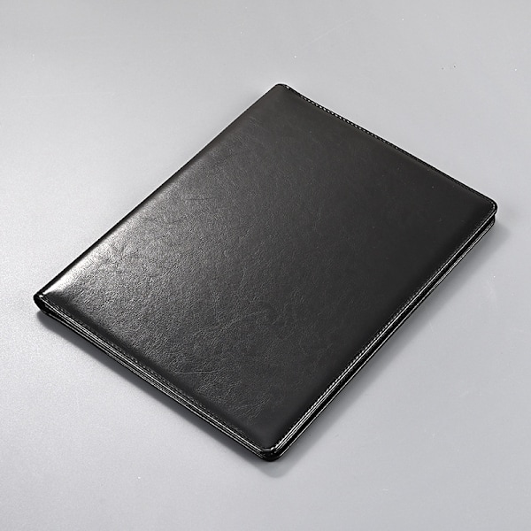 Portfölj för män, konferensmapp i läder, A4-klippbord, skrivbordsorganisatör med kalkylator och papper (black)