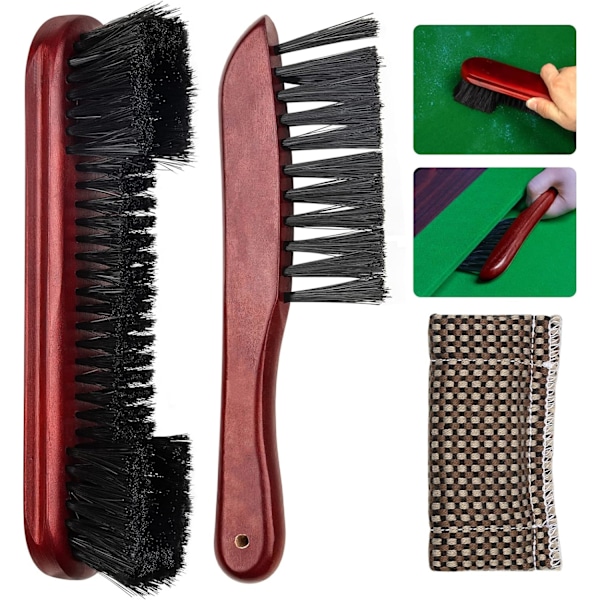 Claret Pool Table Brush Cleaner Kit med 3 verktyg, borste gjord av rent massivt trä och nylonborst, S