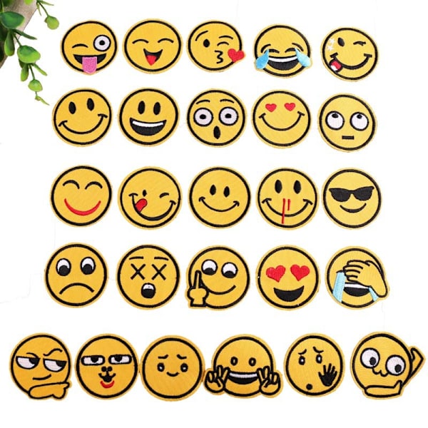 Broderipatch 26 stk Emoji-uttrykk Sy-på Stryk-på Patcher K E