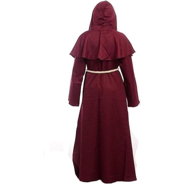Röd Storlek:XXL Cosplay Robes Priest Friar Hooded medeltida munk Rena