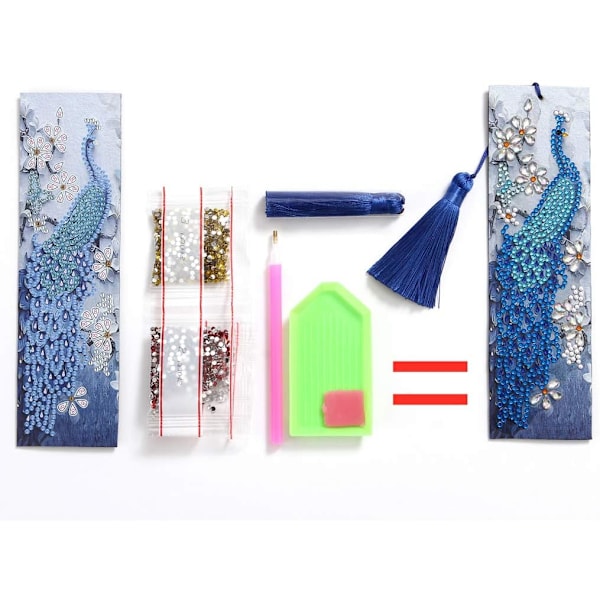 5D Timantti-liimattava Maalaussetti (Peacock), DIY Timanttimaalaus Kirjanmerkit, Timantti-kirjonta Kirjanmerkkiseti Nahkaisen Nauhan kanssa L
