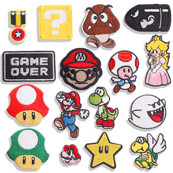 17 st Mario Stryk på Märken Dekaler Badge Down Patch Vaddering Broderad Applikationskit Sy på Märken f
