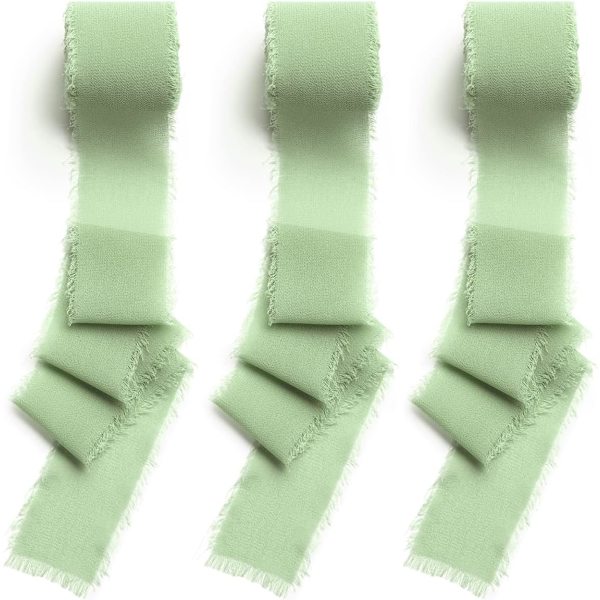 Set med 3 rullar bröllopspresentband, chiffongband, grönt, Fes