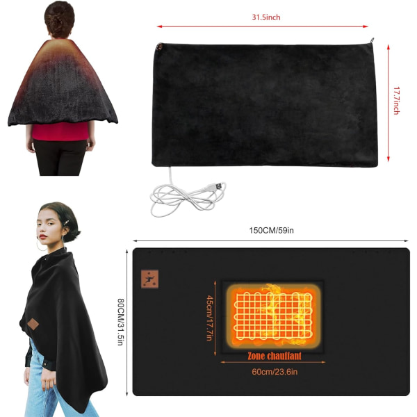 Electric Heated Shawl Heated Blanket Breathable Cushion USB Heat