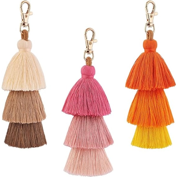 3 stk. Tassel Taske Charm Nøglering, Tassels Charm Nøglering, Farve F