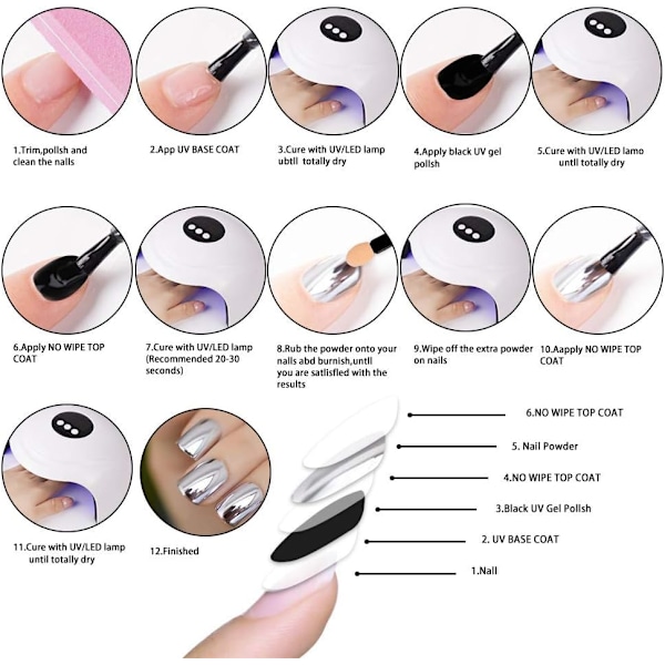 6 burkar roséguld nagelpulver krom effekt spegel metallisk glänsande pulver krom nagelpigment