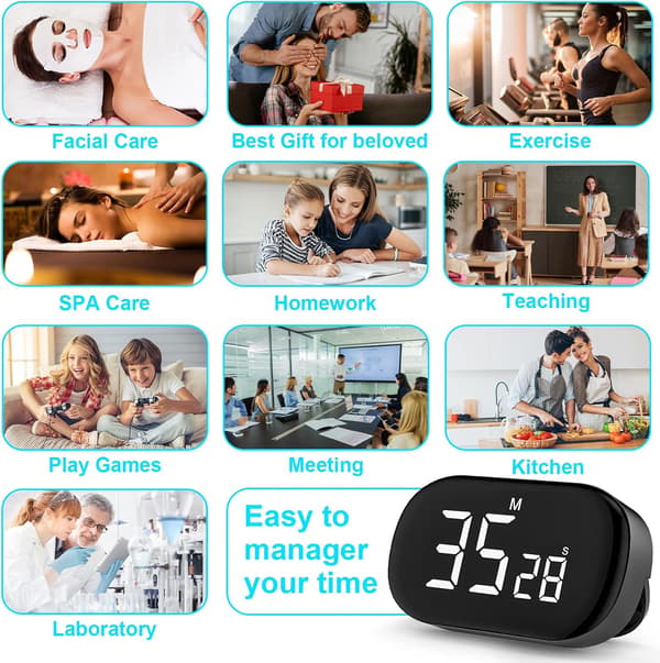 (Sort) Magnetisk køkkentimer med stort LCD-display, digitalt køkkentimer, magnetisk nedtællingstimer, digital timer 3