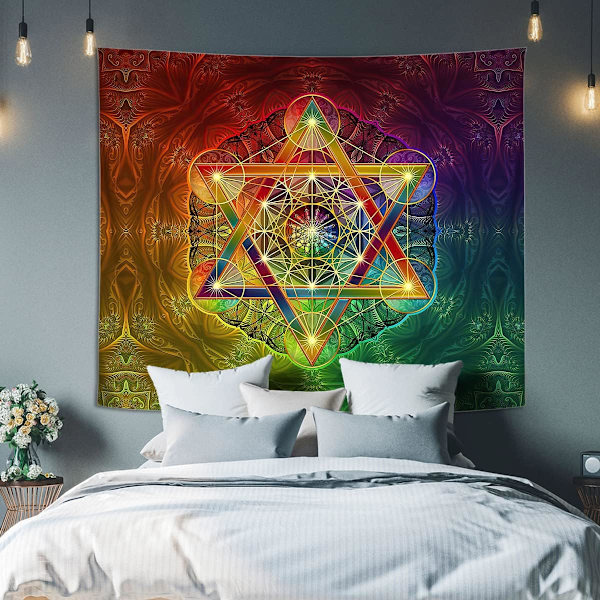 Kube med Merkabah og Livets Blomst Boutique Veggteppe