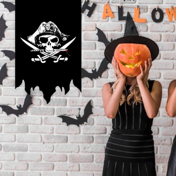 Død Mand Pirat Banner Kiste Skalle Knogler Krybende Ragget Halloween