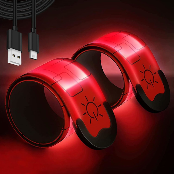 2 kpl ladattavaa päivitettyä LED-valaisinranneketta, 2 USB-heijastinta