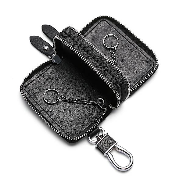 Svart skinn nøkkelveske, skinn nøkkelring unisex skinn nøkkelring