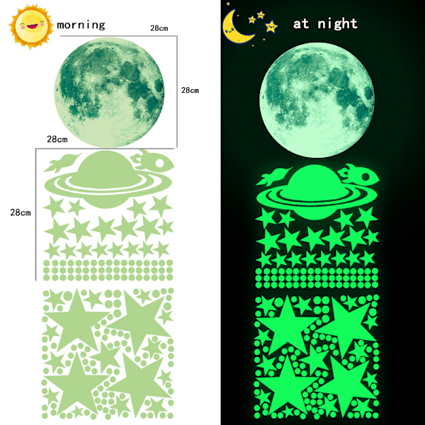 Sol System Väggdekaler Lysande Kit Väggdekoration, Sol Jord Fluorescerande Rymd Yttre Universum Nattskimrande