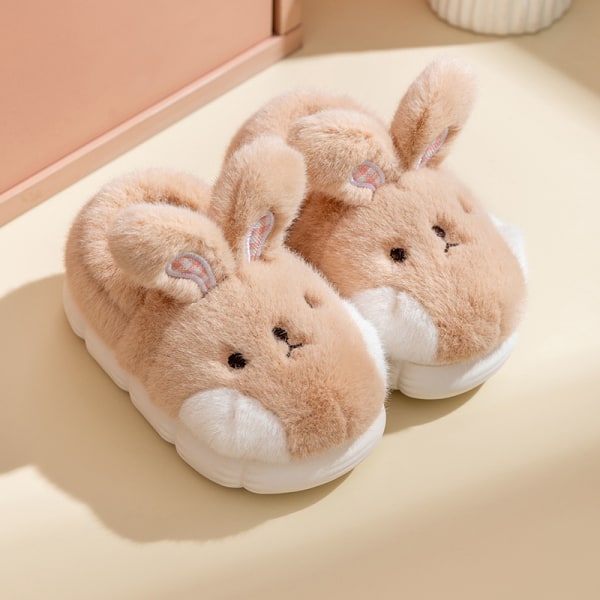 Winter Warm Furry Bunny Slippers 220(Khaki), Children's Rabbit Sh