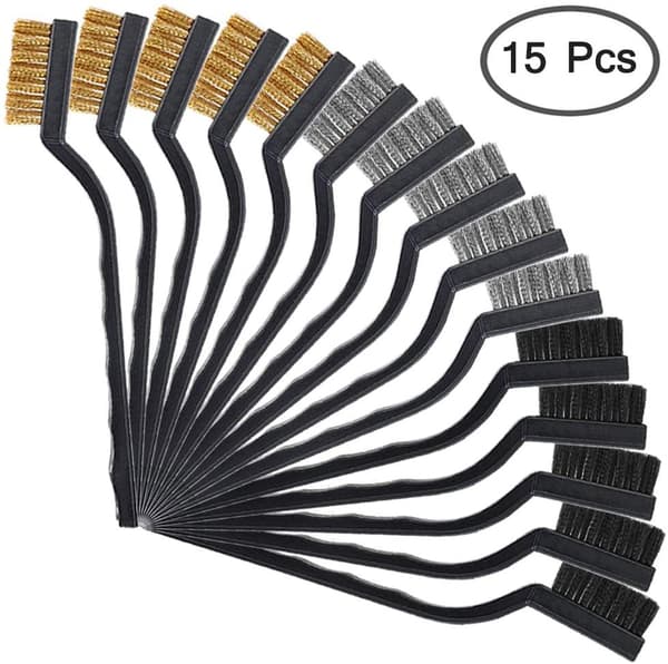 15 stk. stålbørste (rustfritt stål + messing + nylon) skrapebørste, buet