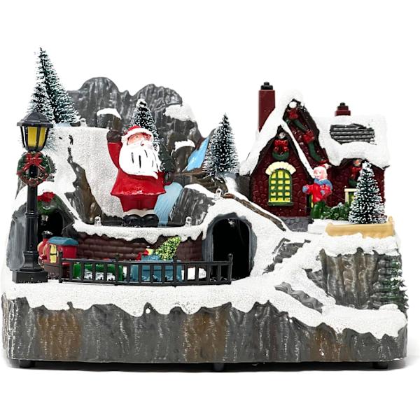 Julby med tåg i harts, samlarfigur med LED-belysning (Tomten) C