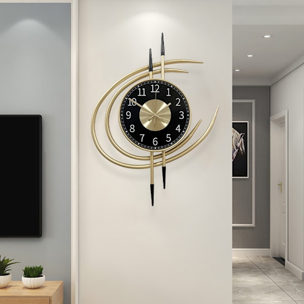 Stor guld väggklocka, modern design XXL 54CM, tyst jätte klocka utan tickande, original metall vardagsrum väggklockor för väggdekoration
