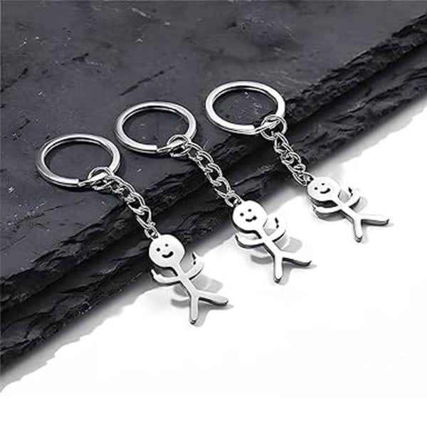 Rolig Smiley Face Figur Keychain i Teckenspråk Finger Stickman Söt Trendig Väska Bilnyckelhänge Parpresent Keychain Y