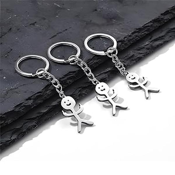 Sjov Smiley Face Figur Keychain med Tegnsprog - Finger Stickman - Sød Trendy Taske/Bilnøglevedhæng - Pargave Y